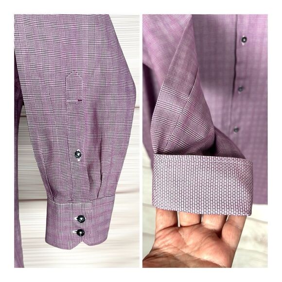 ROBERT GRAHAM Button Up Shirt Cotton Lilac Plaid Contrast Cuff Collar XL-44-17,5 - Picture 7 of 13